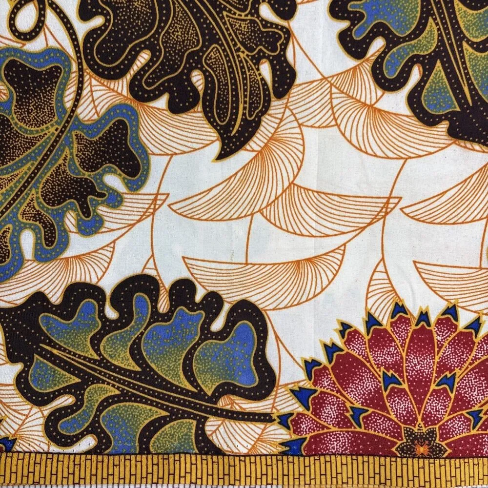 African Wax Fabric/ AA Kingdom - Green, Dark Orange, Dark  Brown Floral 46